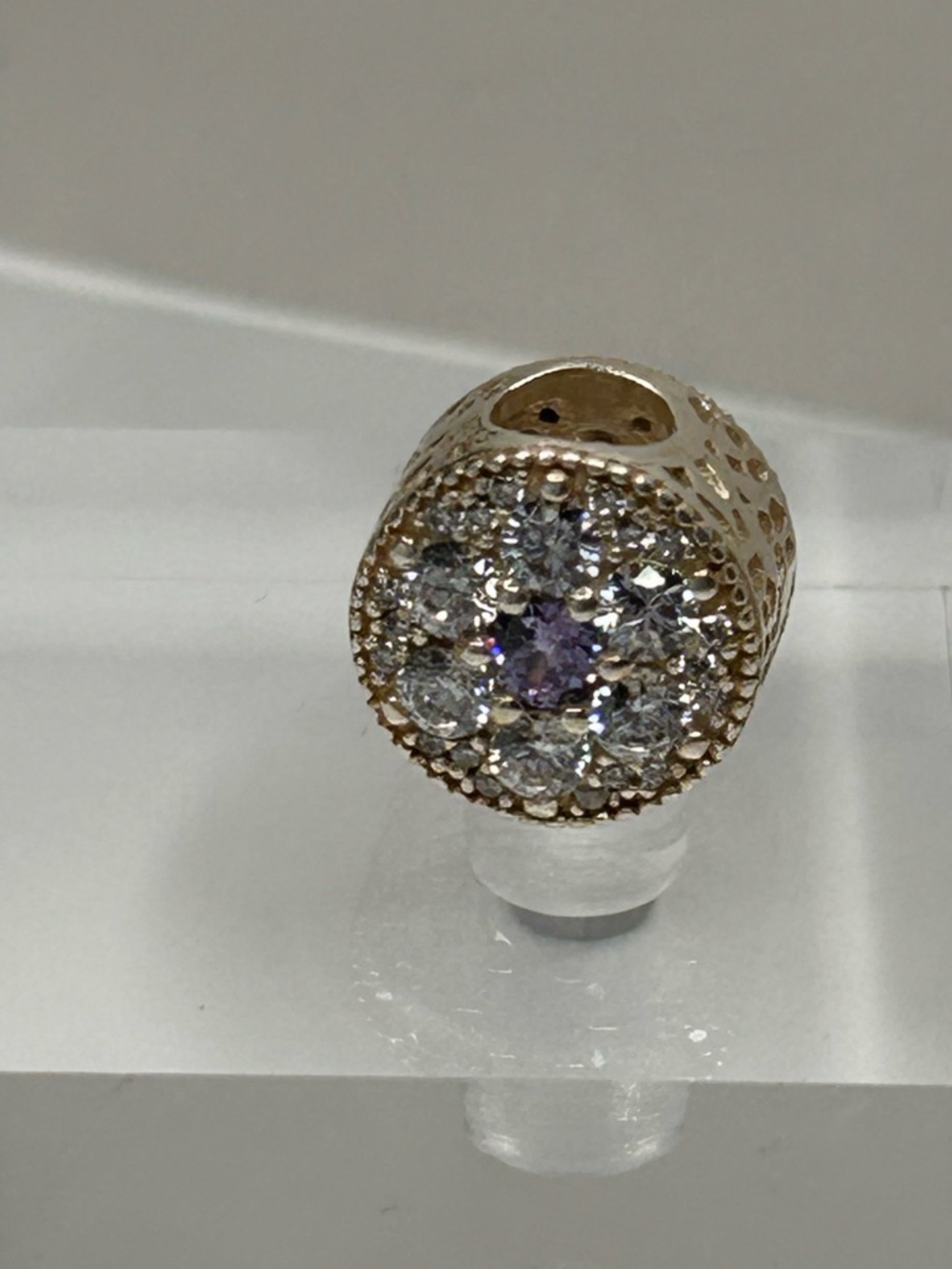 PANDORA Sterling Silver Purple/Clear flower Charm. Not authenticated